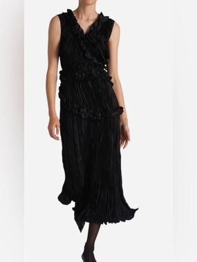 Black Sleeveless Ruffle Midi Dress
